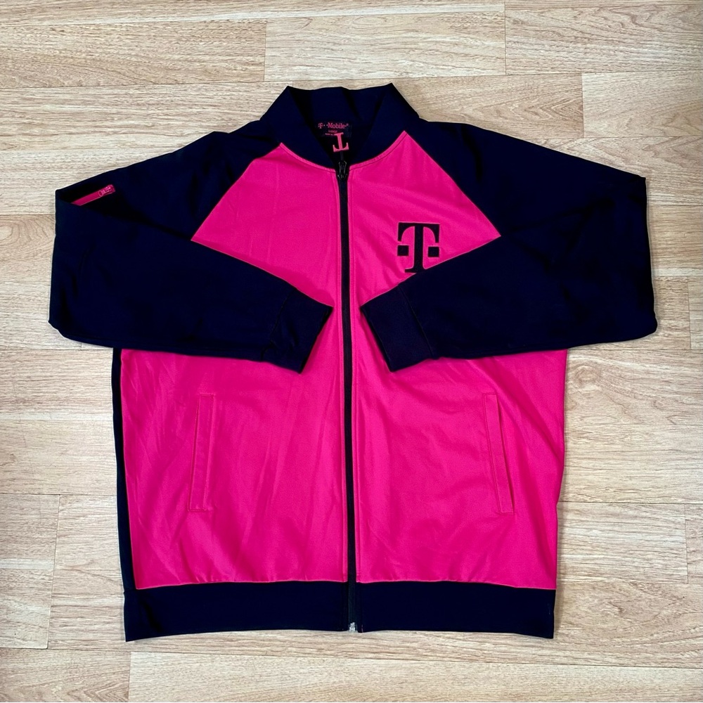 T-Mobile Employee Jacket Mens Large Pink Black Full Zip Performance Work Uniform